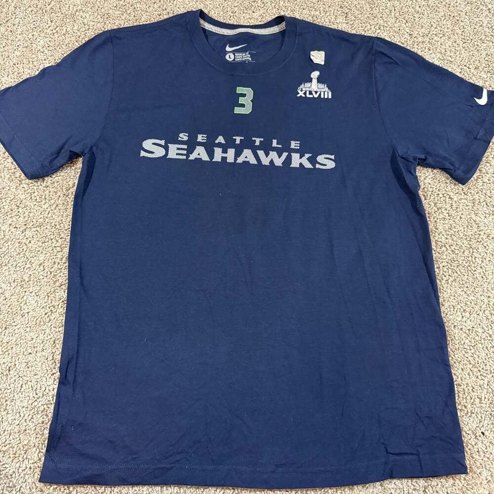 Nike Russell Wilson Seahawks Super Bowl XLVIII Shirt Mens Large SB48 Tee EUC